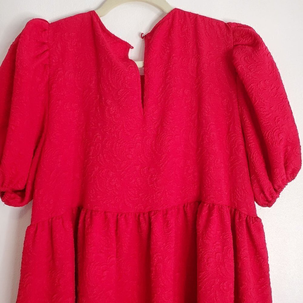 Scoop neck Puff Sleeves Red Dress Women Size M - Picture 10 of 13